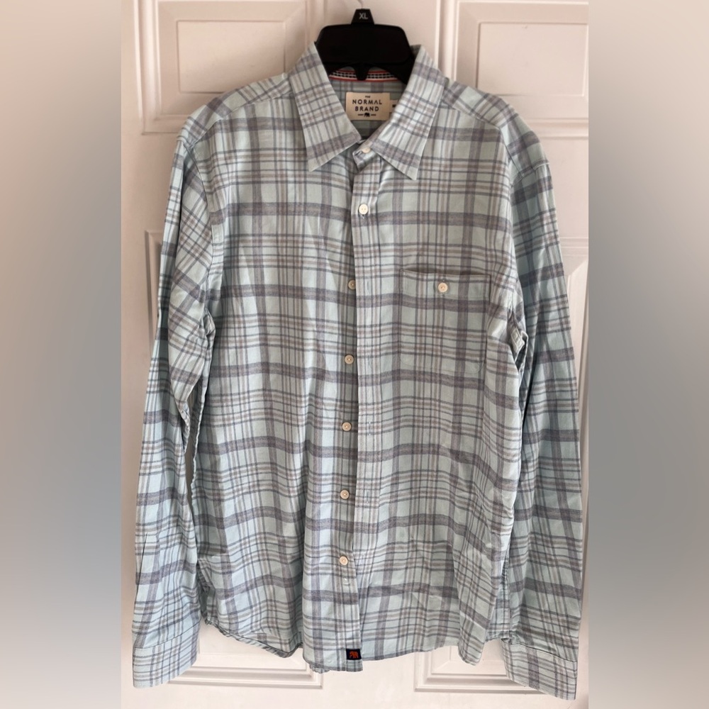 Normal Brand Jasper Button Down Shirt Plaid Mens M‎ Blue Haze Cotton Casual